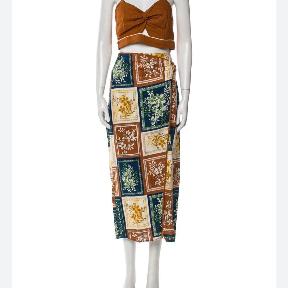 House of Harlow 1960 Linen Floral Print Midi Wrap Skirt Size XS Cottagecore Boho